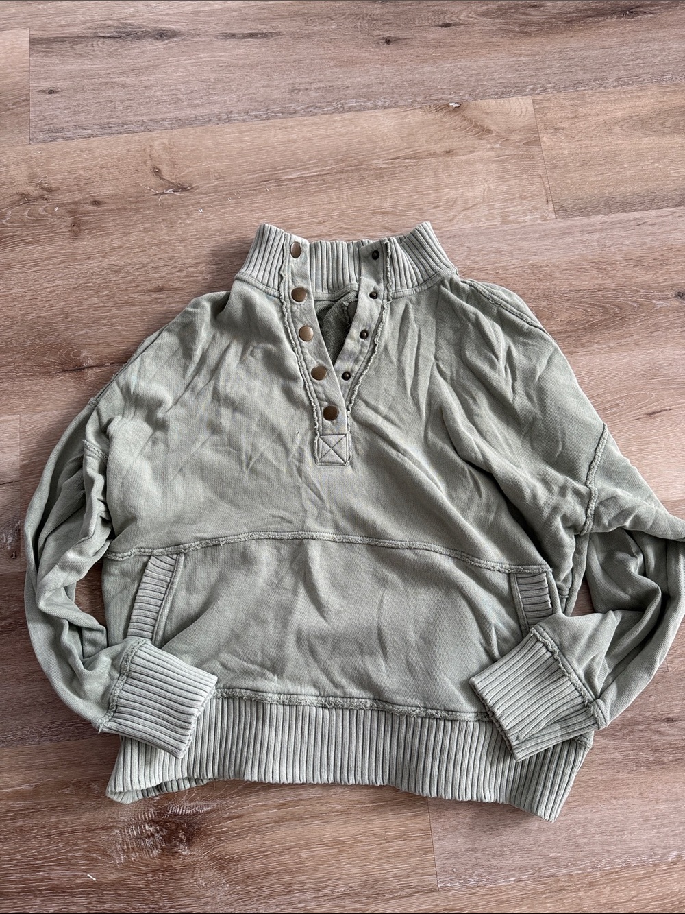 aerie Olive Green Snap-Placket Pullover Turtleneck Sweater